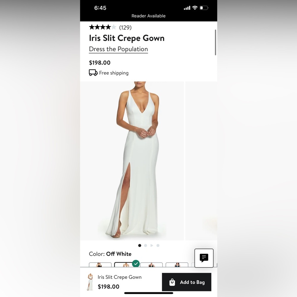 Dress the population iris slit crepe gown size M